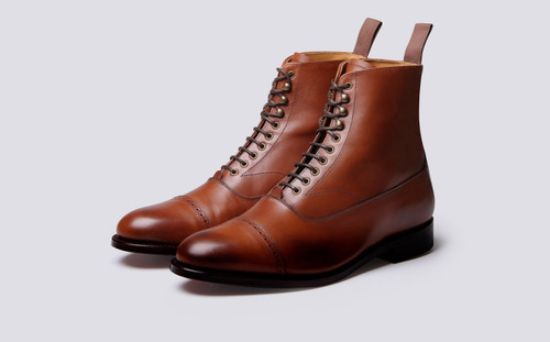 Grenson Balmoral in Brown Calf Leather - 3 Quarter View