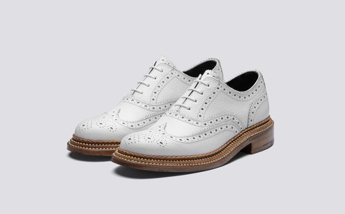 Grenson Rose in White Scotch Grain Leather - 3 Quarter View