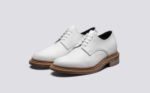 Grenson Evie in White Scotch Grain Leather - 3 Quarter View