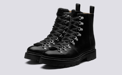 Grenson Nanette in Black Colorado Leather/Shearling - 3 Quarter View