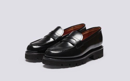 Philippa | Womens Loafer in Black Hi Shine Leather | Grenson - Main View