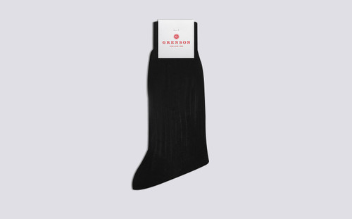 Grenson Rib Socks in Black Cotton - 3 Quarter View
