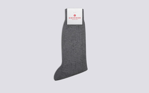 Grenson Rib Socks in Grey Cotton - 3 Quarter View