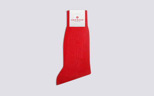 Grenson Rib Socks in Red Cotton - 3 Quarter View
