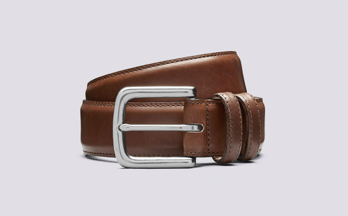 Grenson Casual Belt Walnut in Brown Leather - 3 Quarter View