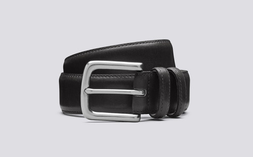 Grenson Casual Belt in Black Leather - 3 Quarter View