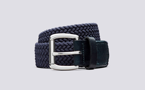 Grenson Woven Elastic Belt in Blue - 3 Quarter View
