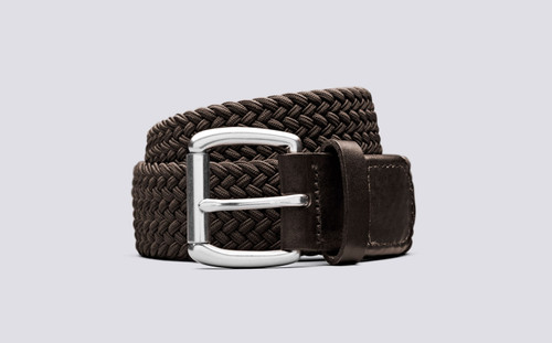 Grenson Woven Elastic Belt in Brown - 3 Quarter View