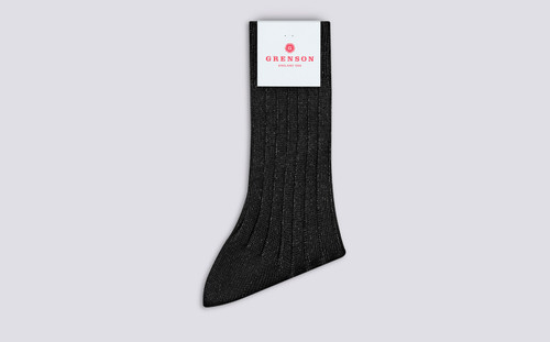Grenson Glitter Rib Socks in Black Cotton/Nylon - 3 Quarter View