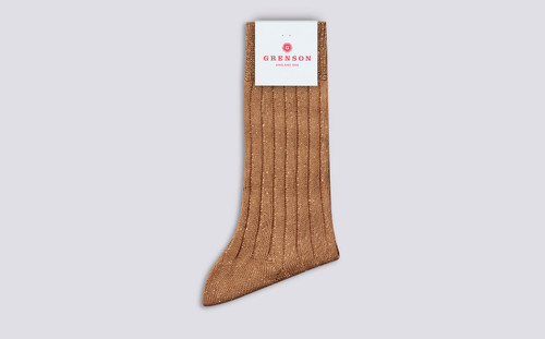 Grenson Glitter Rib Socks in Beige Cotton/Nylon - 3 Quarter View
