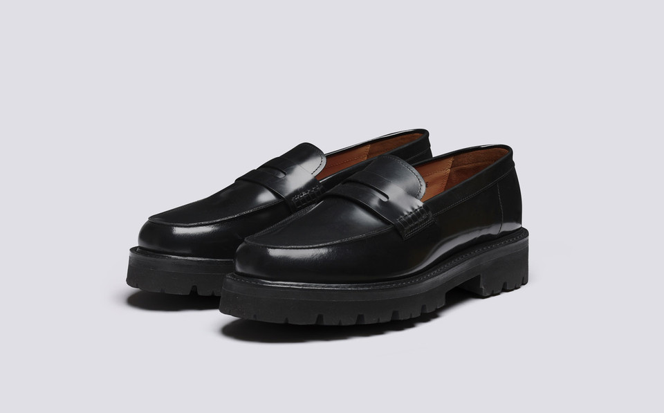 Jefferson | Loafers for Men in Black Hi Shine Leather | Grenson