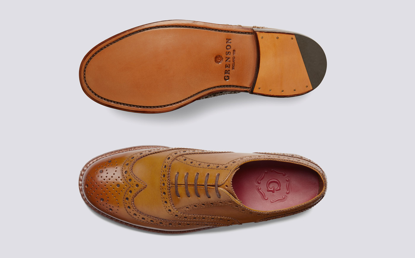 Mens Oxford Brogue in Tan Calf Leather 