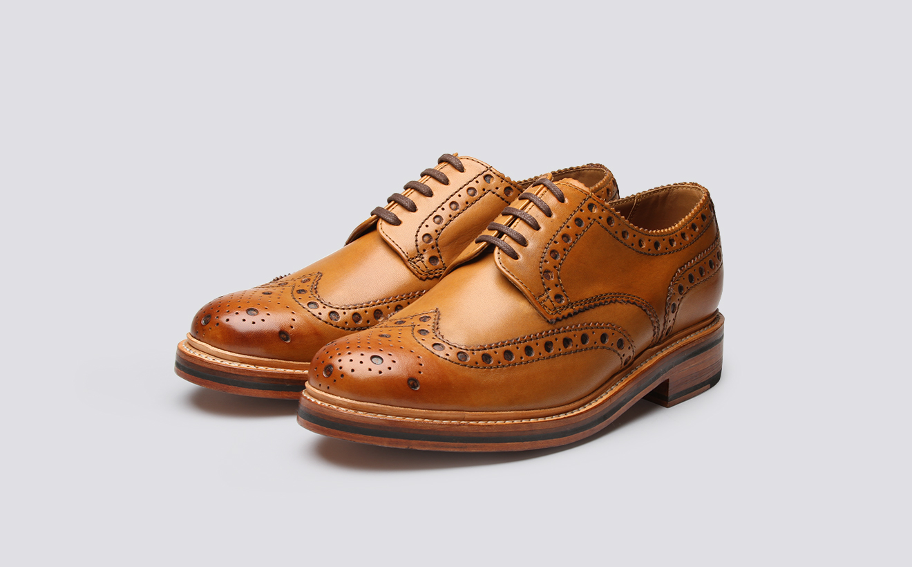 Mens Gibson Brogue in Tan Calf Leather 