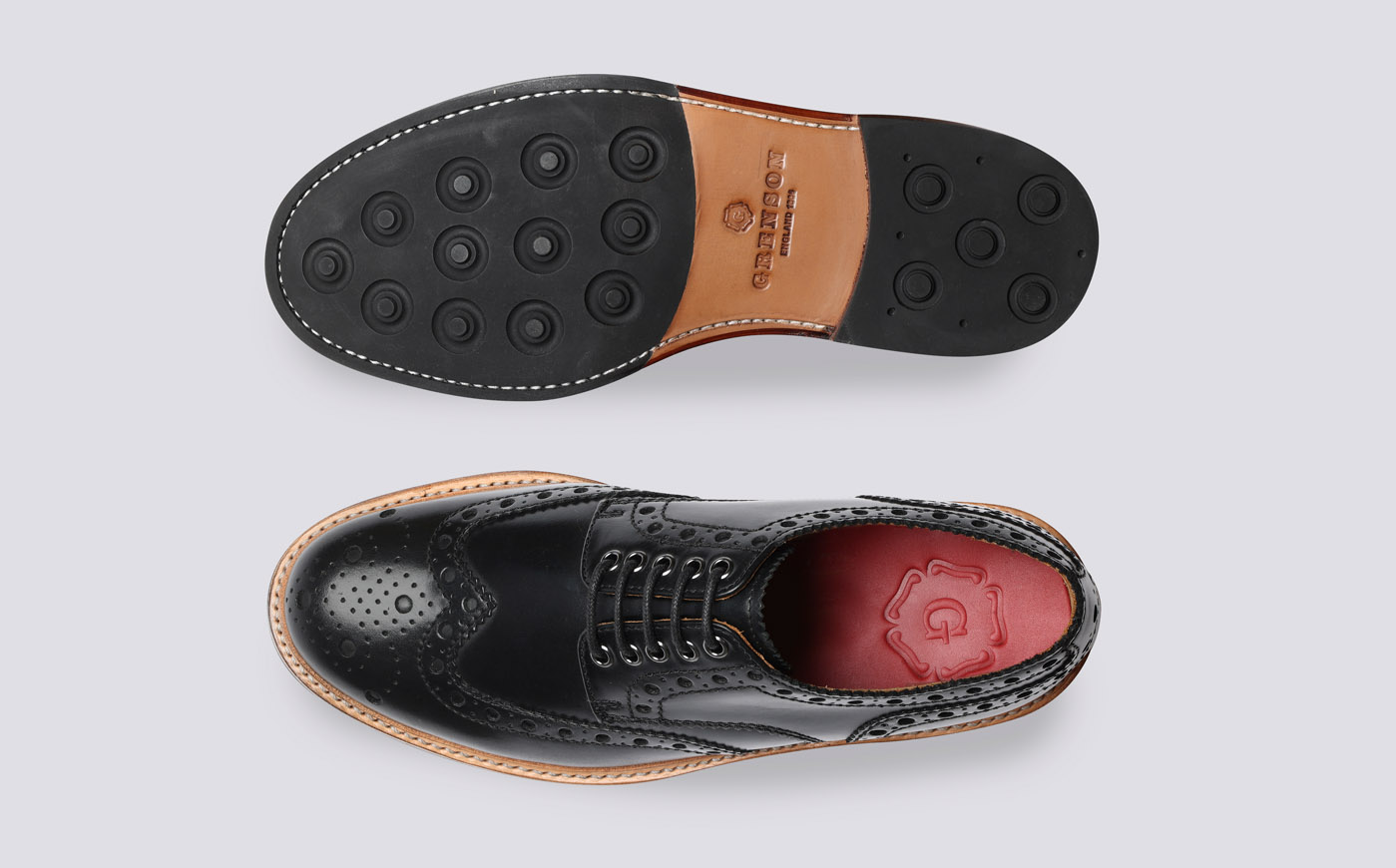 Archie Mens Brogues in Black Colorado Leather Grenson