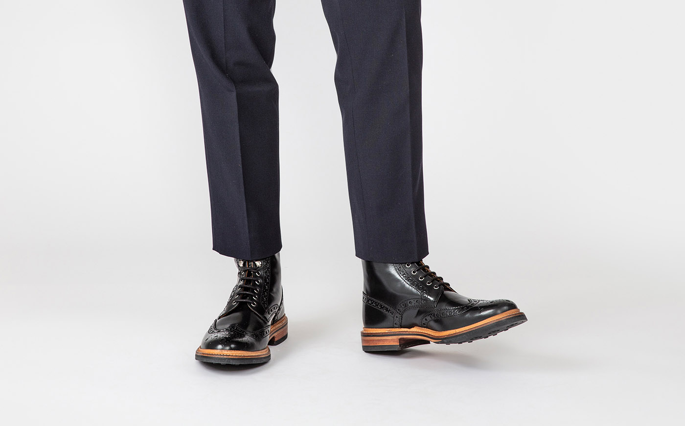 Mens Grenson Footwear Fred Mens Brogue Boots In Black Colorado