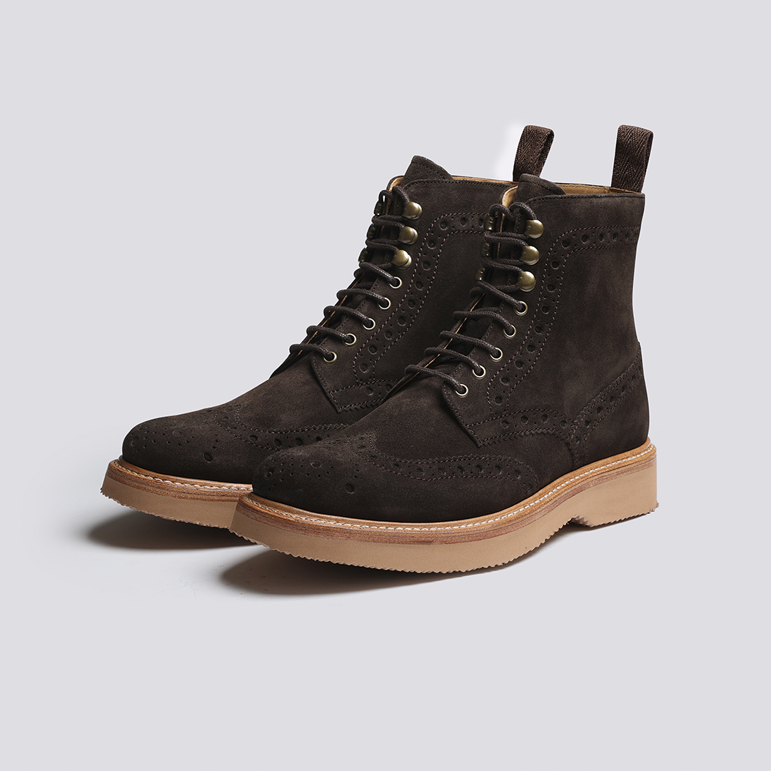 Fred | Mens Brogue Boots in Dark Brown 