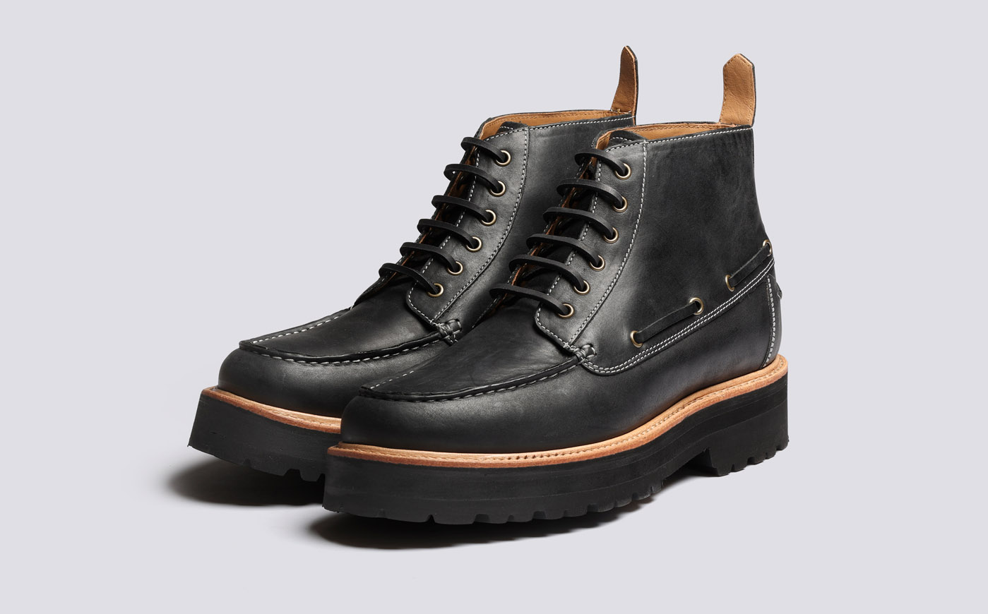Easton Mens Boots in Black on Commando Sole Grenson