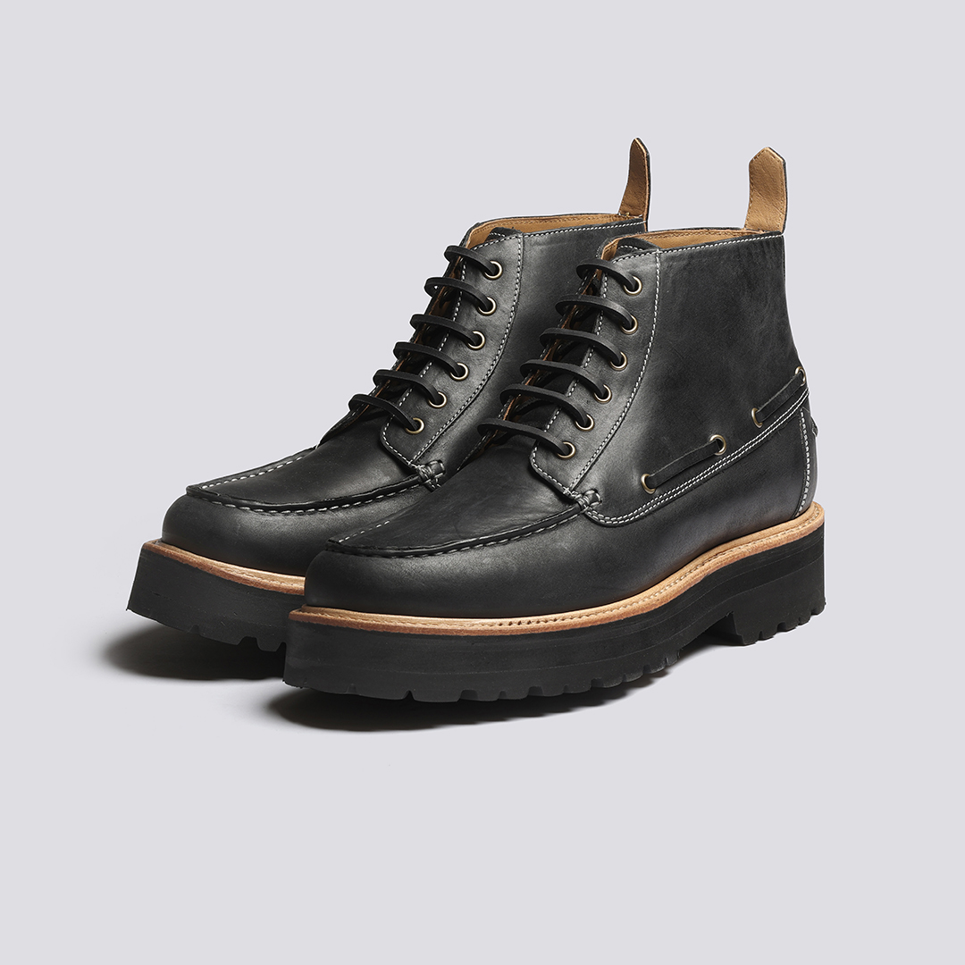 Easton Mens Boots in Black on Commando Sole Grenson