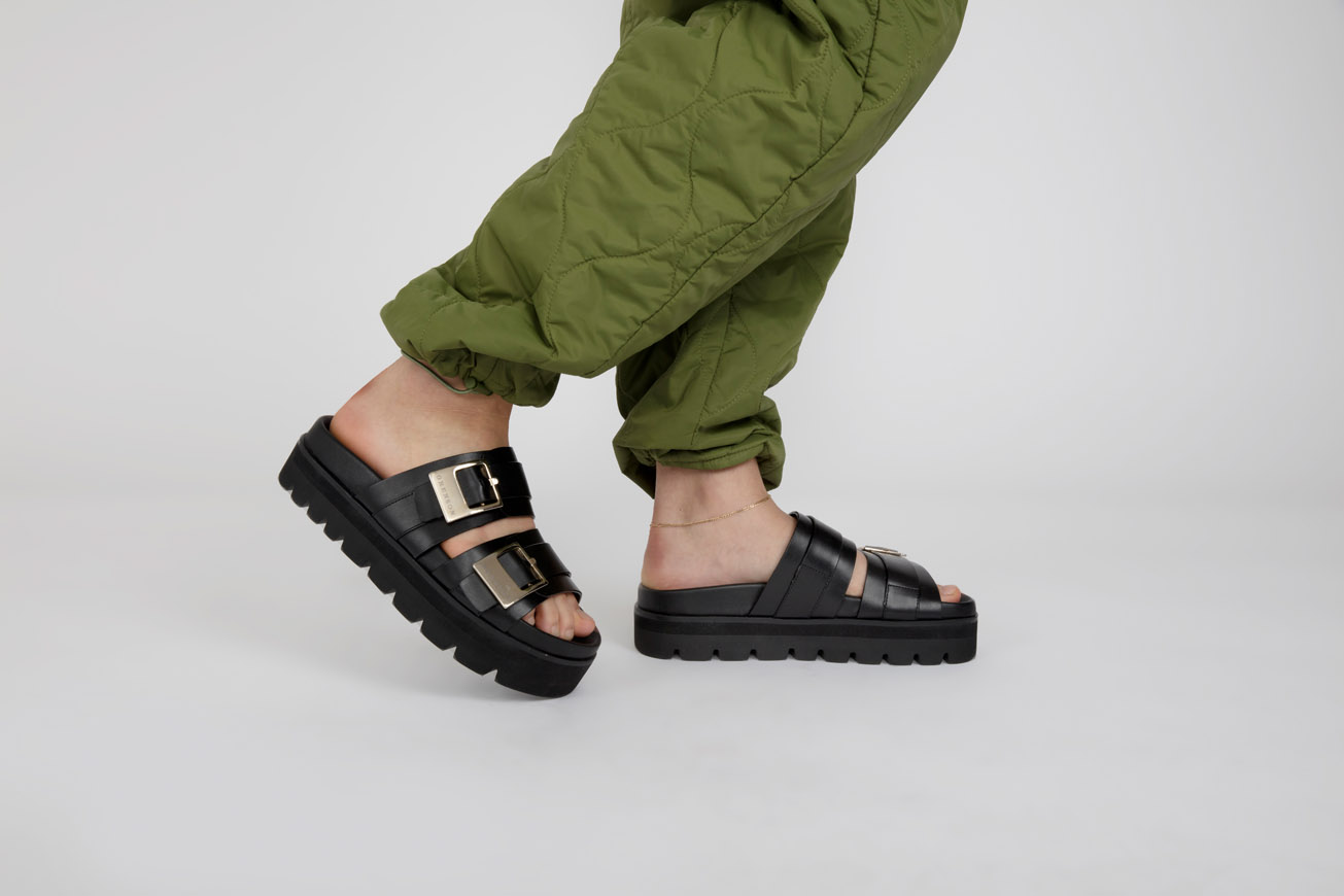 Ida Womens Sandals in Black Leather Grenson