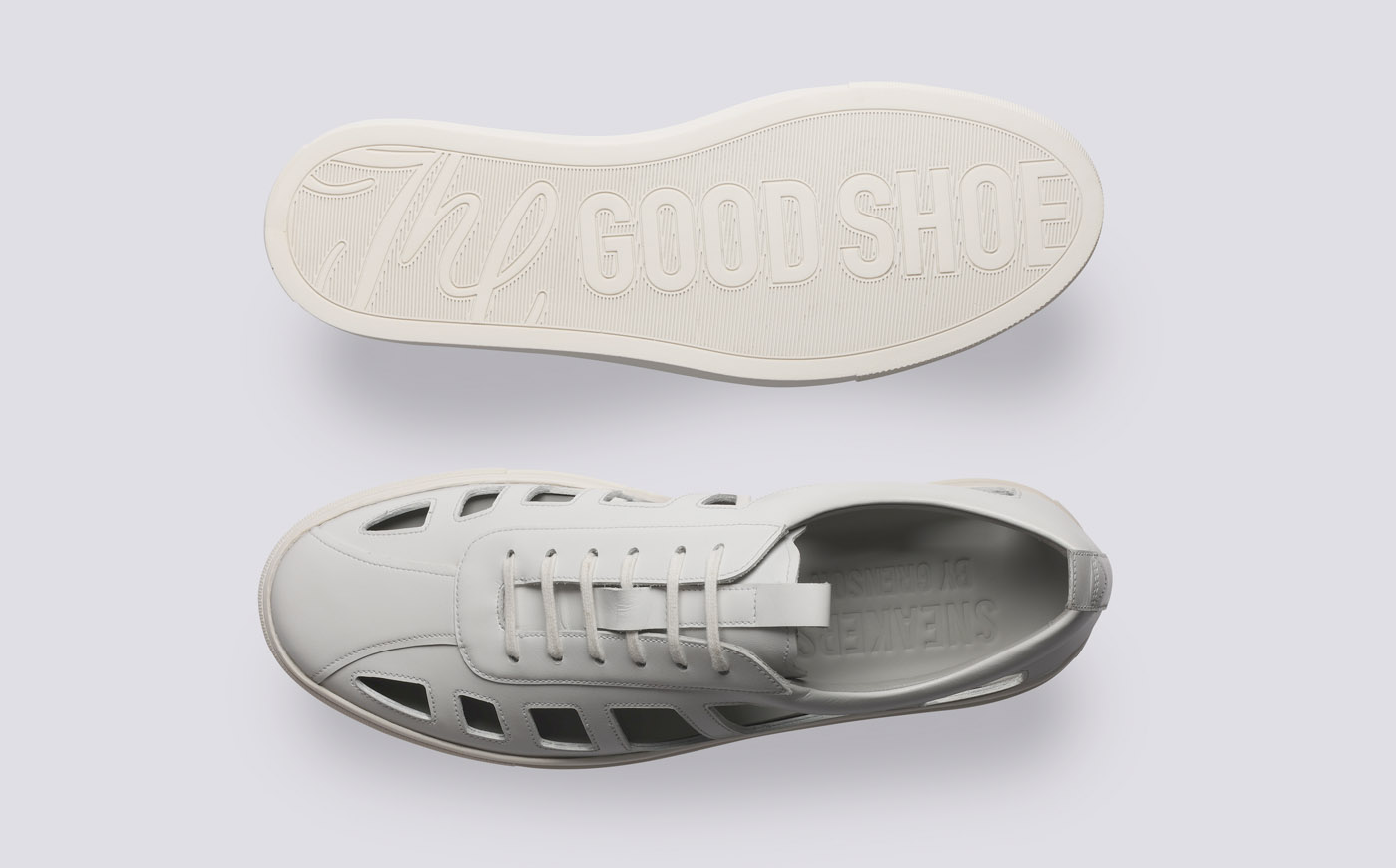 Sneaker 76 Mens Cutout Sneakers in White Leather Grenson