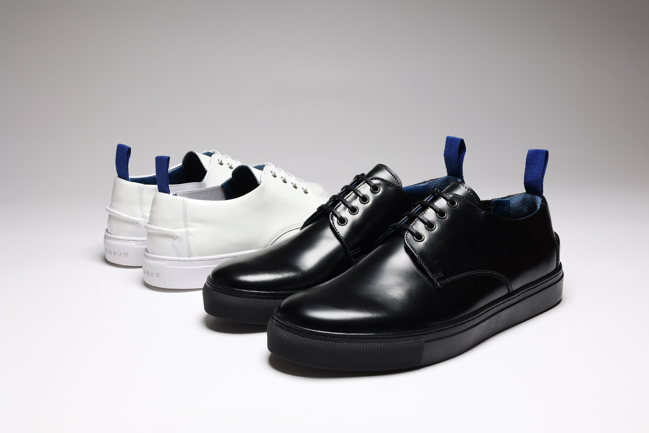 The Chef Shoe Mens Derby Sneakers in Black Leather Grenson