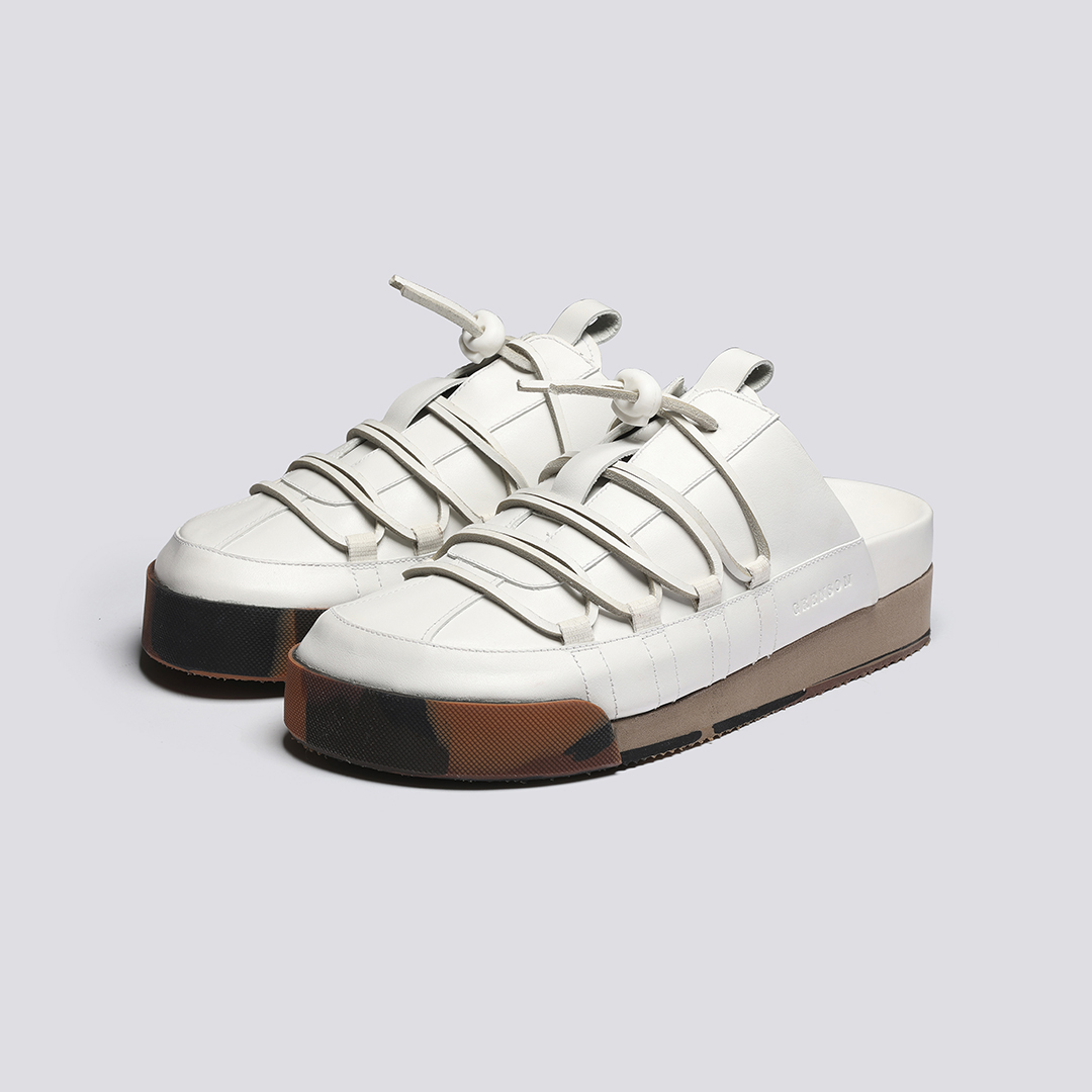 Sneaker 75 Mens Mules in White Calf Leather Grenson
