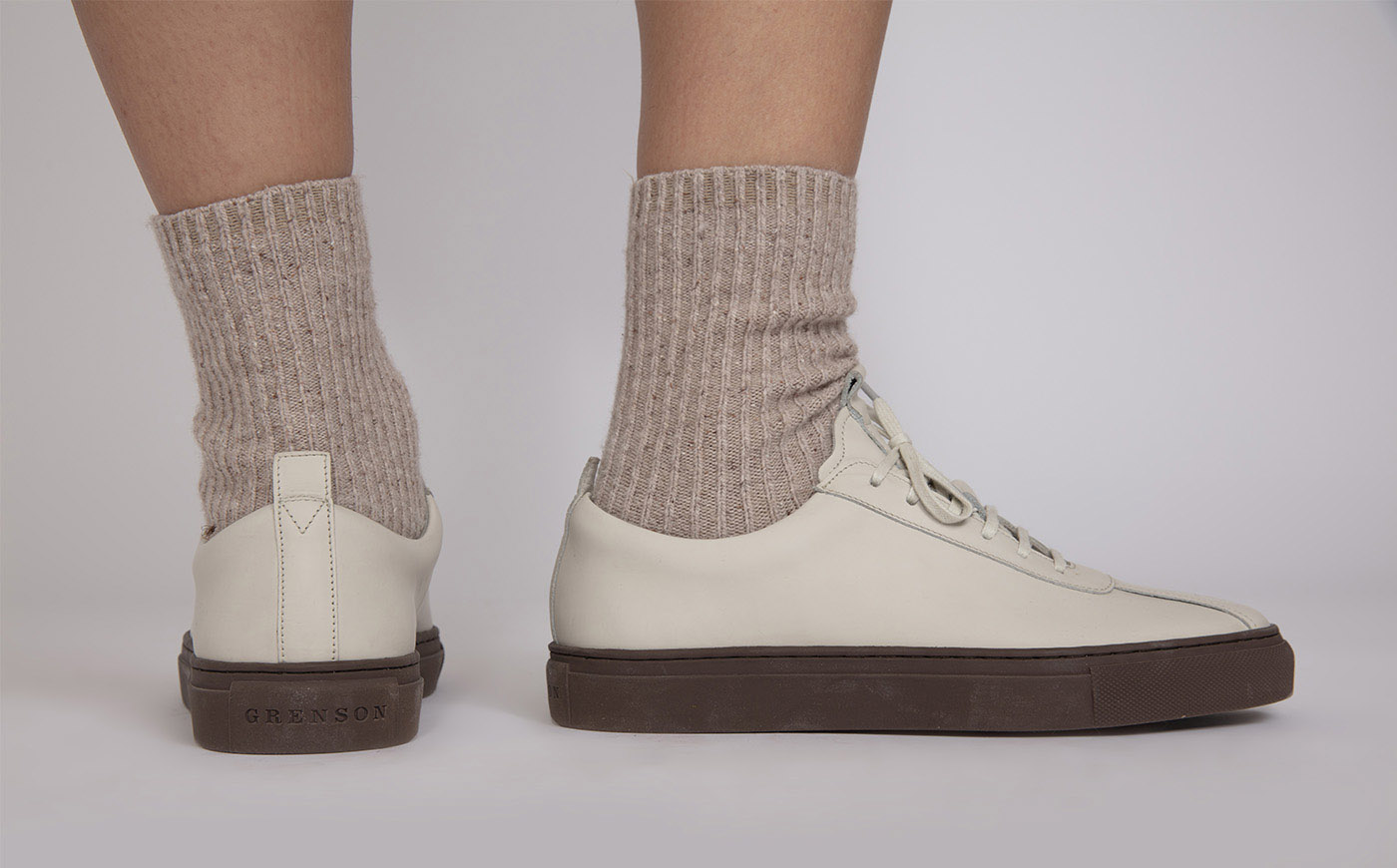 Sneaker 1 Womens Sneakers in White Rubberised Leather Grenson