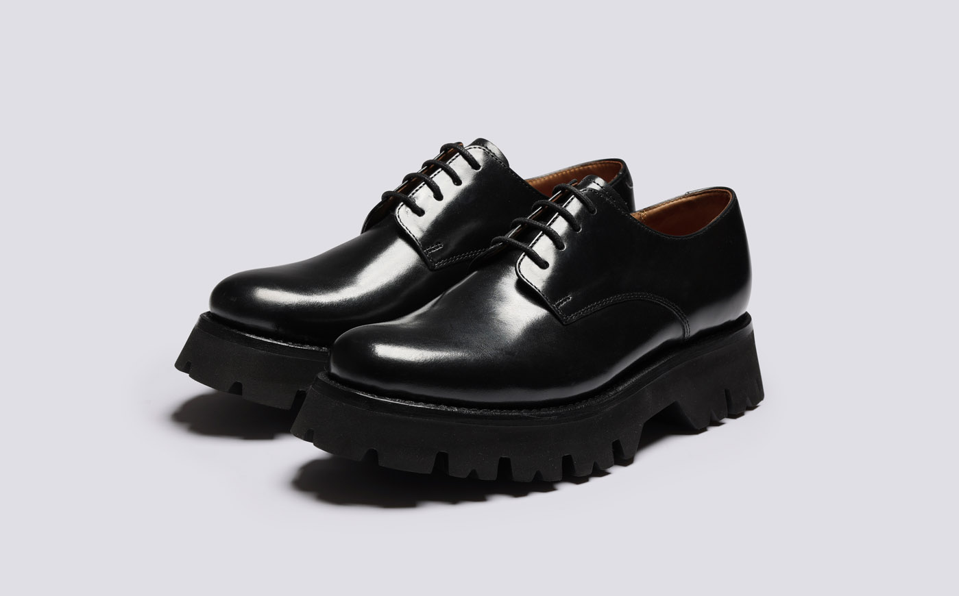 Evie Womens Derby Shoes in Black Leather Grenson