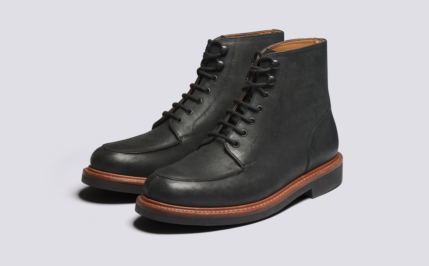 Donald Mens Derby Boots in Black Nubuck Grenson