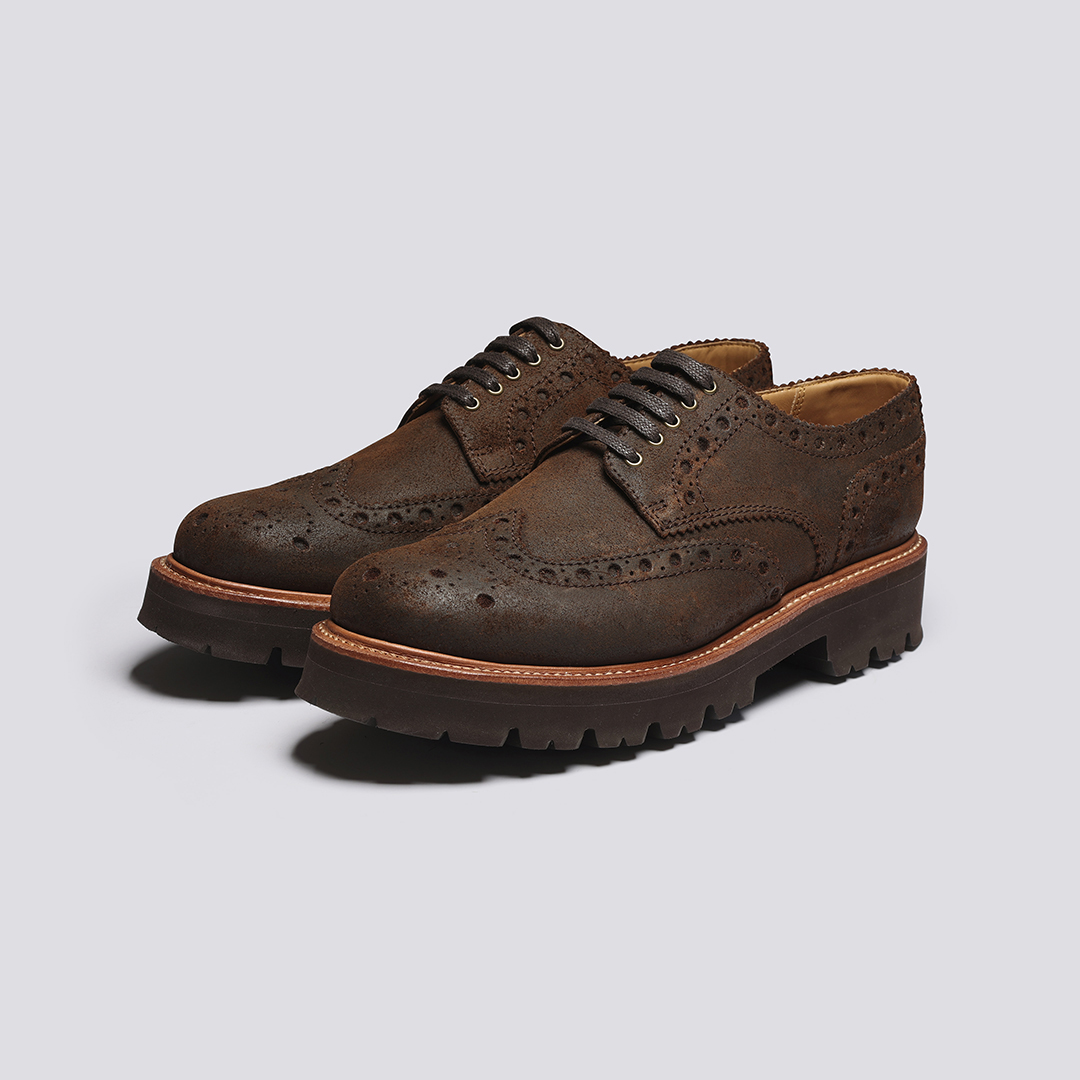 Archie Mens Brogues in Brown Waxy Leather Grenson