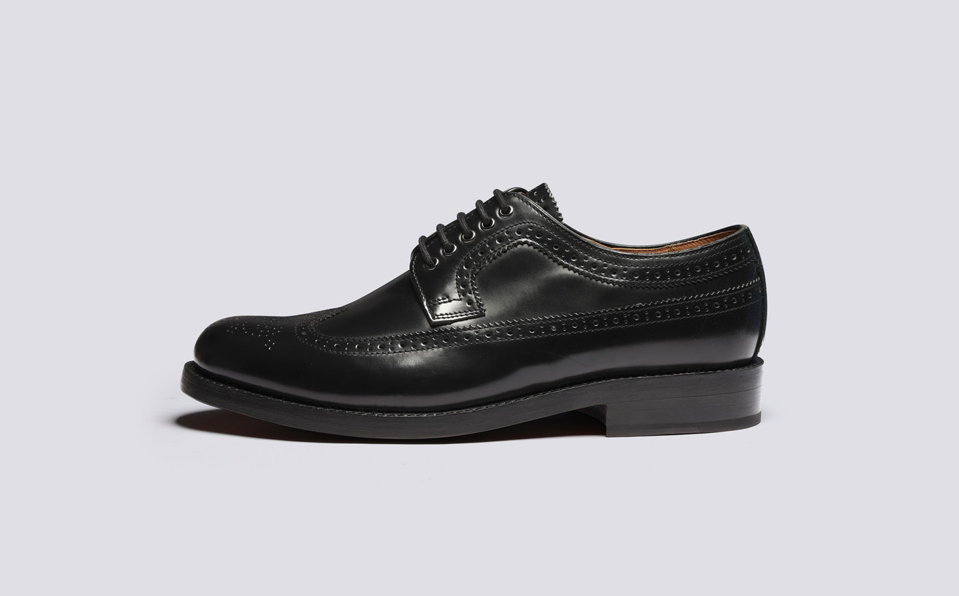 Sid Mens Brogues in Black Hi Shine Leather Grenson