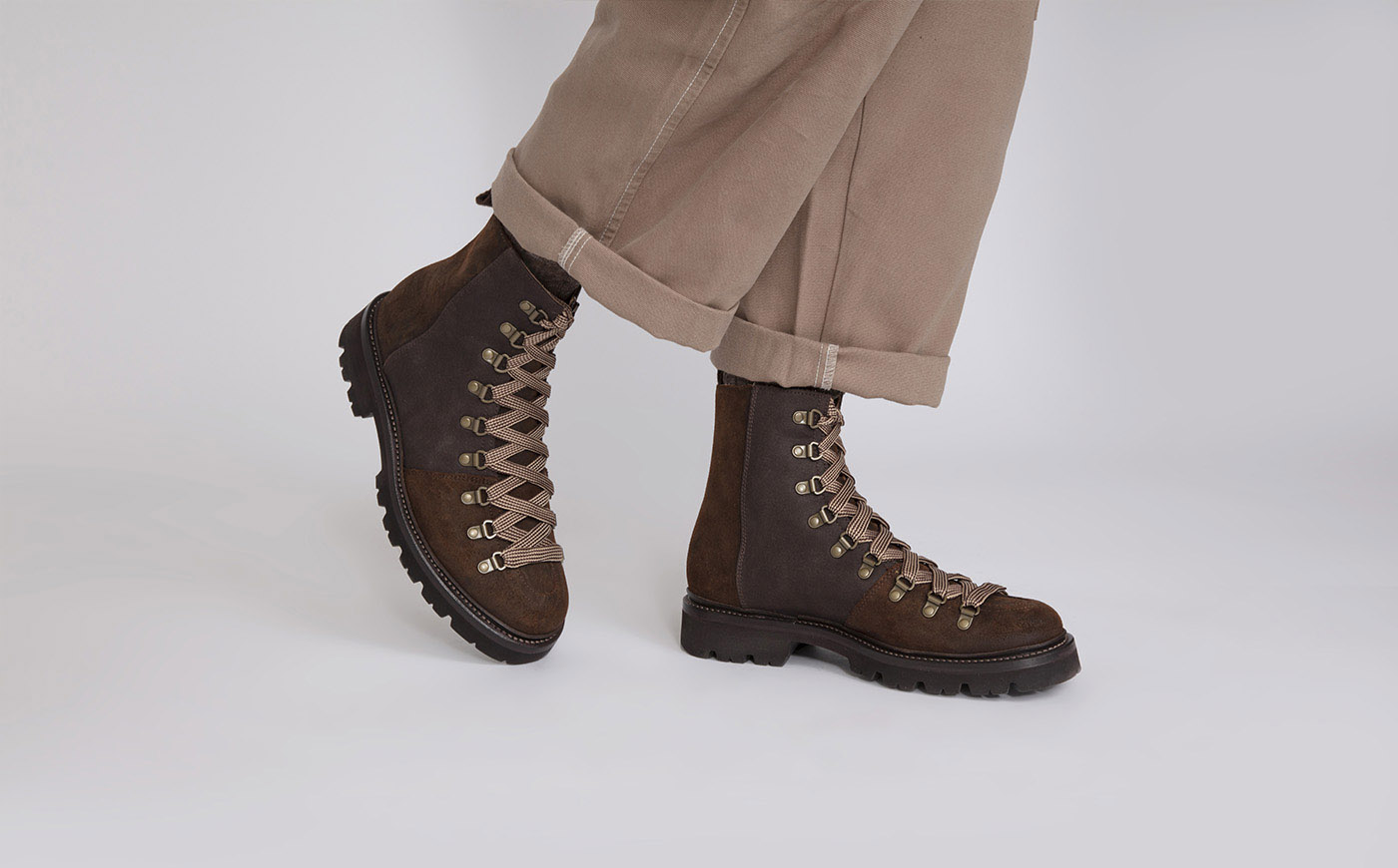 Brady | Mens Hiker Boots in Brown Waxy Leather | Grenson