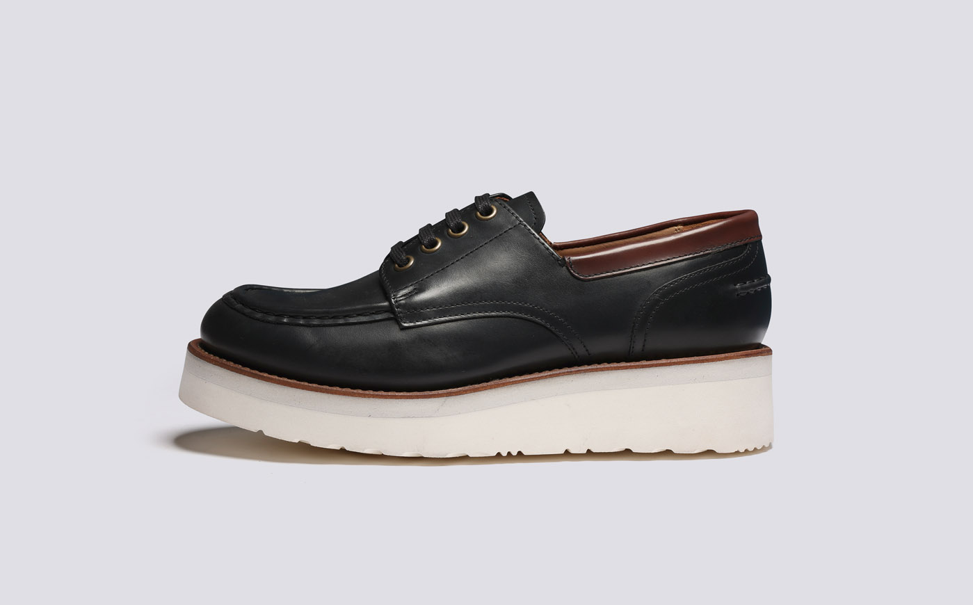 Lola Womens Derby Shoes in Black Leather Grenson