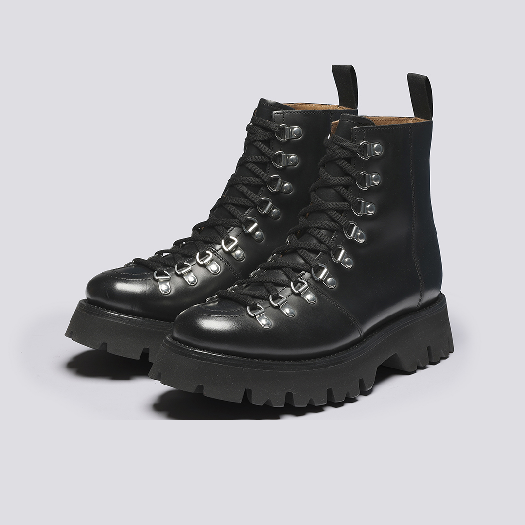 Nanette Womens Black Hiker Boots with Flared Sole Grenson
