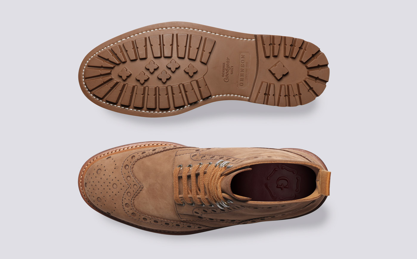 Fred Mens Brogue Boots in Brown Nubuck Grenson