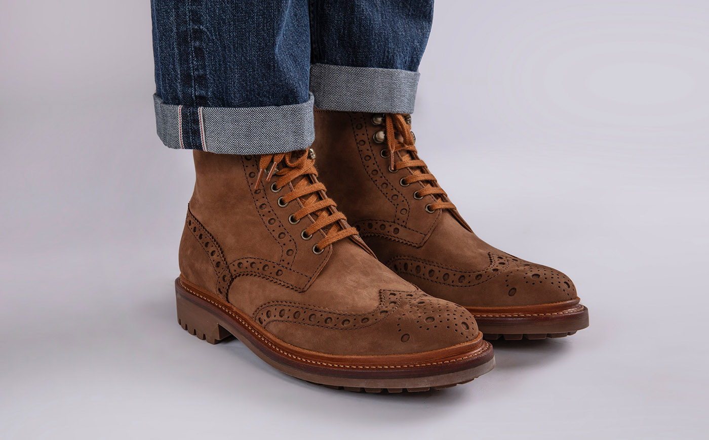 Fred Mens Brogue Boots in Brown Nubuck Grenson