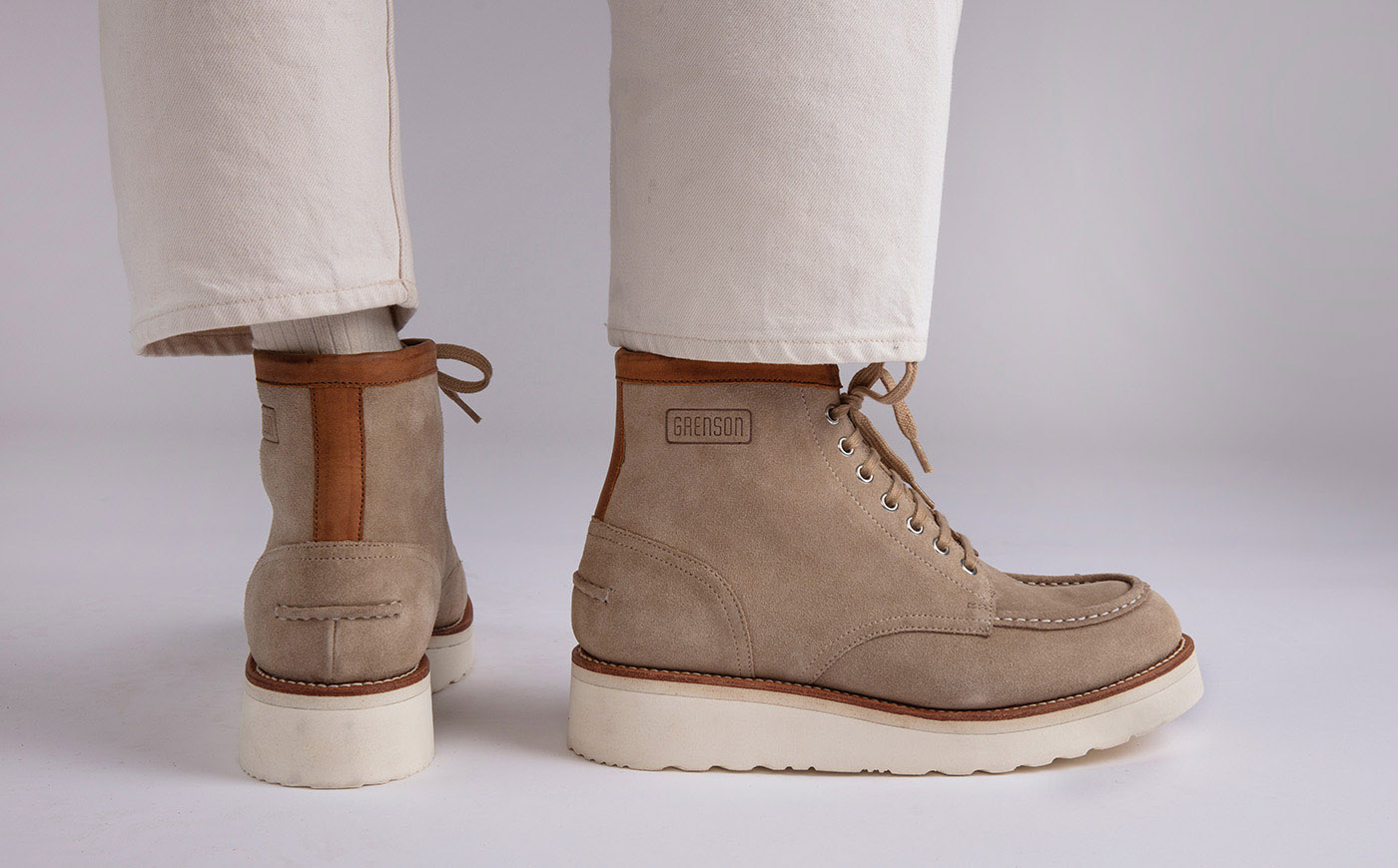 Asa Mens Derby Boots in Beige Suede Grenson
