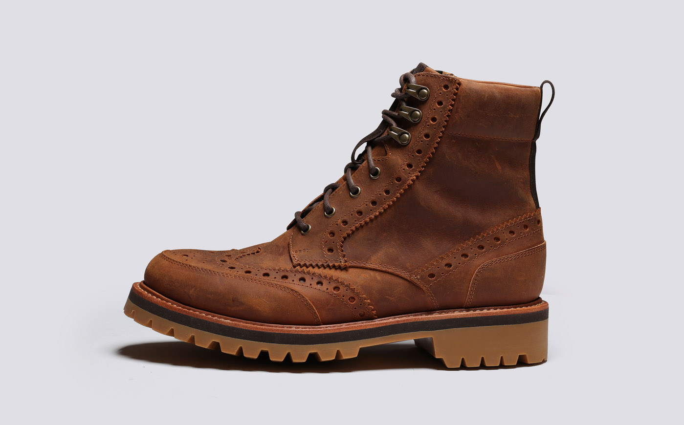 Fred WP Mens Brogue Boots Dark Tan Waterproof Grenson