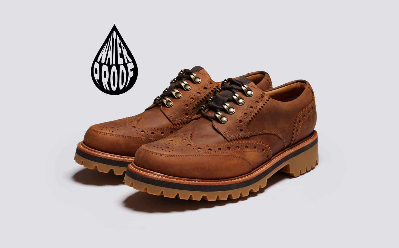 Archie WP Mens Brogues Dark Tan Waterproof Grenson