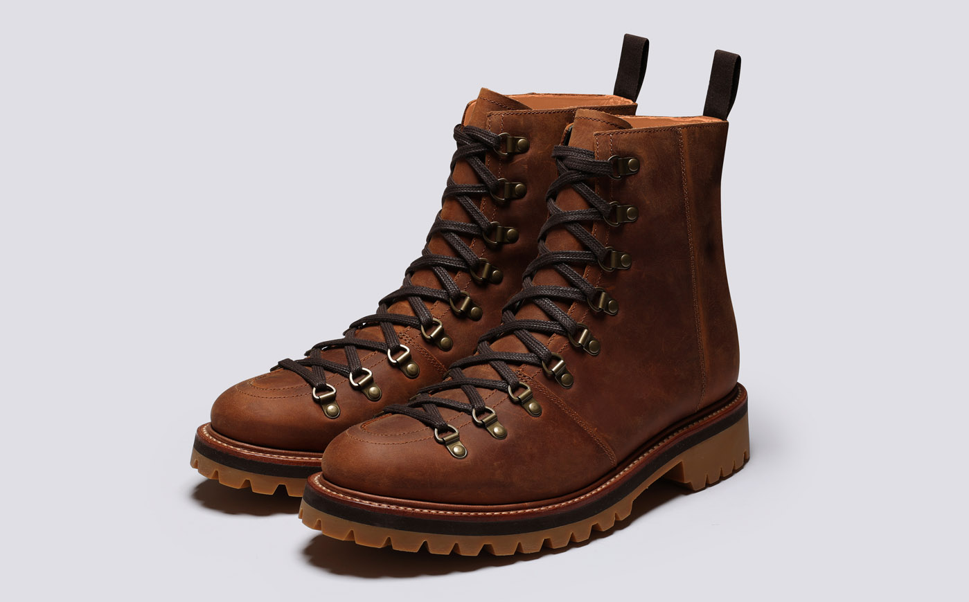Brady Mens Hiker Boots Dark Tan Leather Grenson