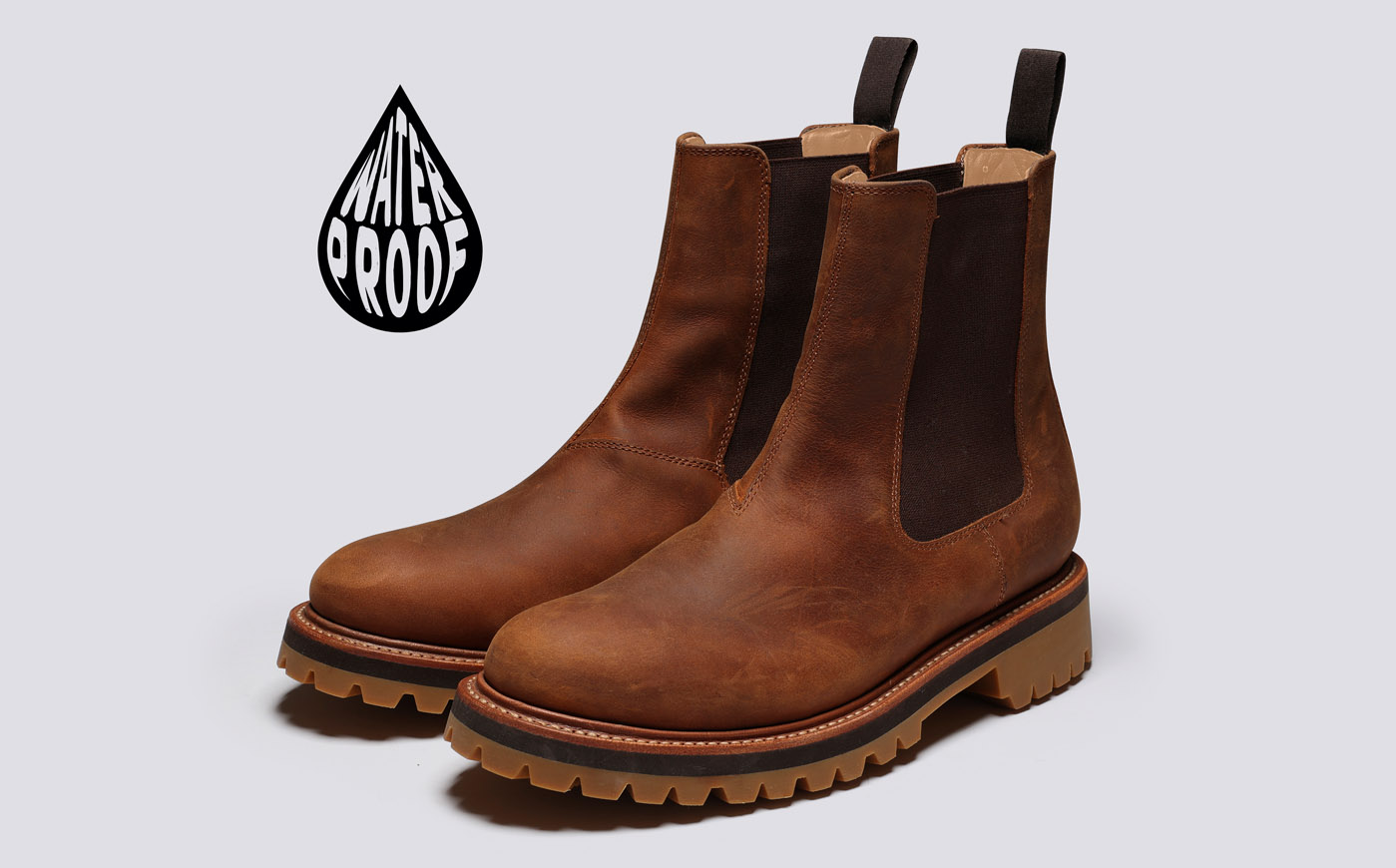 Milo WP Mens Chelsea Boots Dark Tan Waterproof Grenson