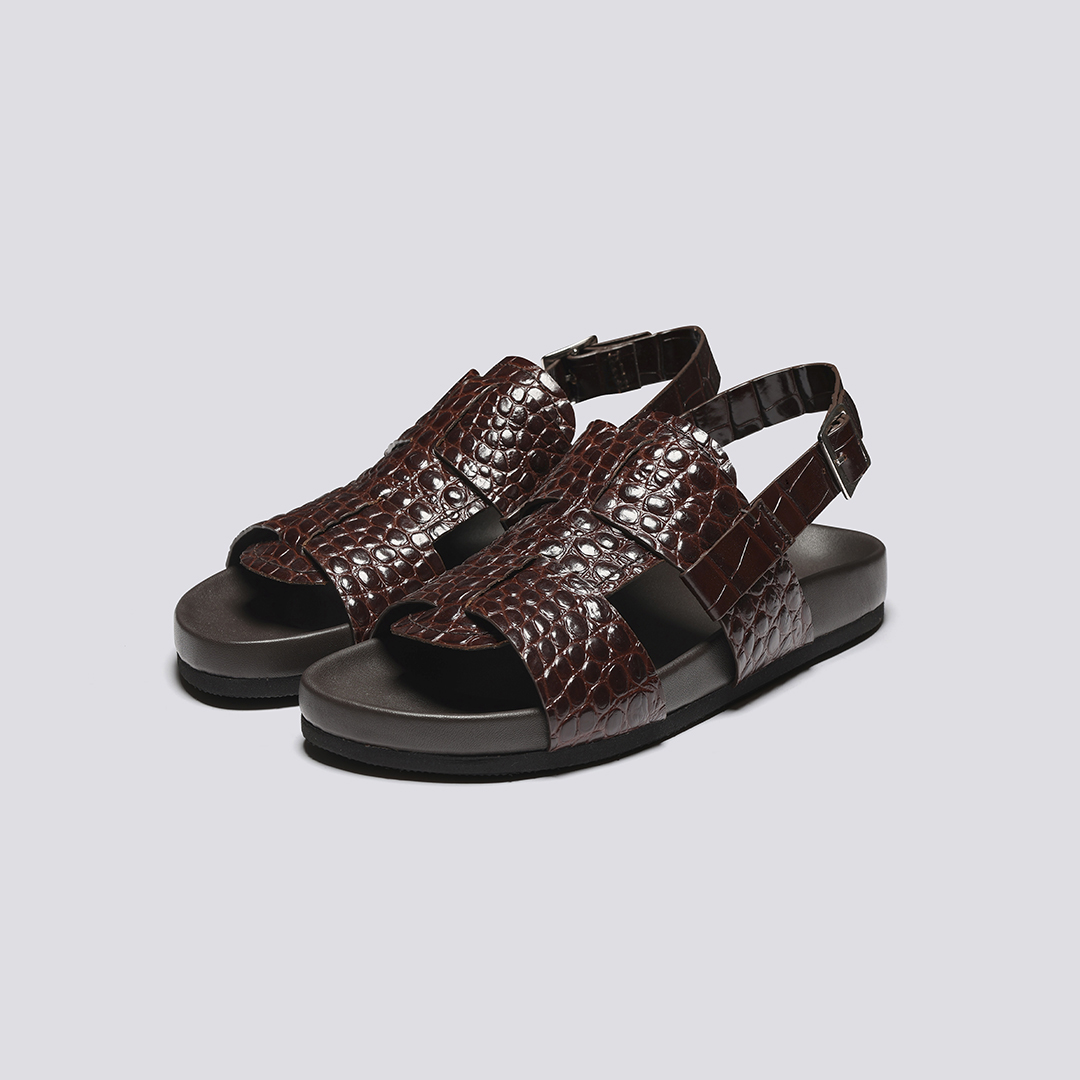 Wiley Mens Sandals in Brown Printed Leather Grenson