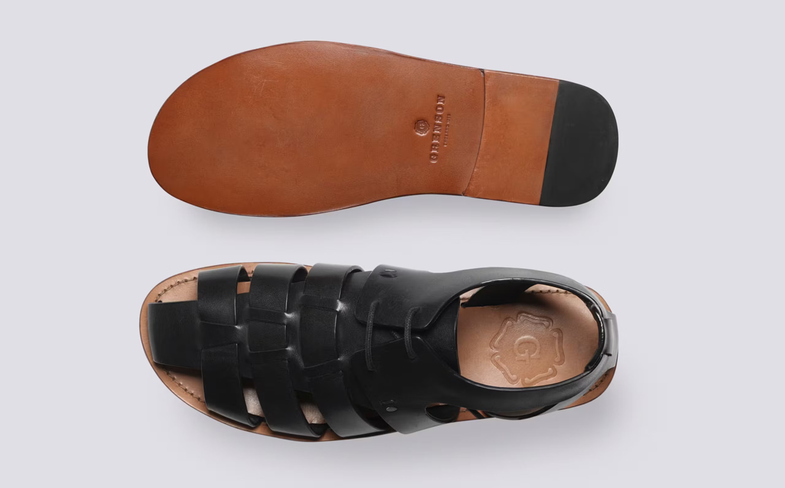Maitland Mens Sandals in Black Leather Grenson