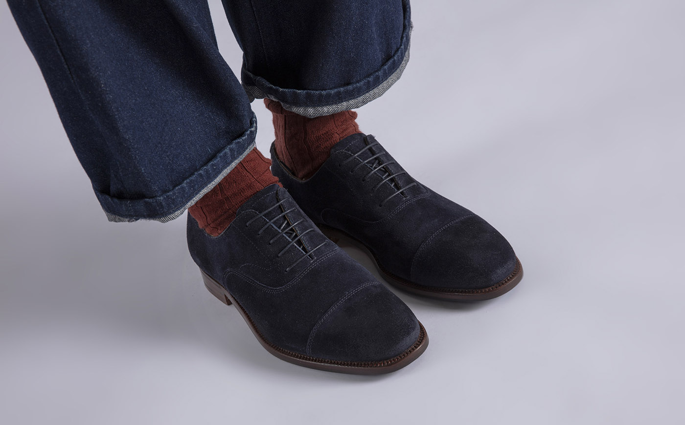 Cambridge Mens Toe cap Oxford Shoe in Navy Suede Made in England Grenson