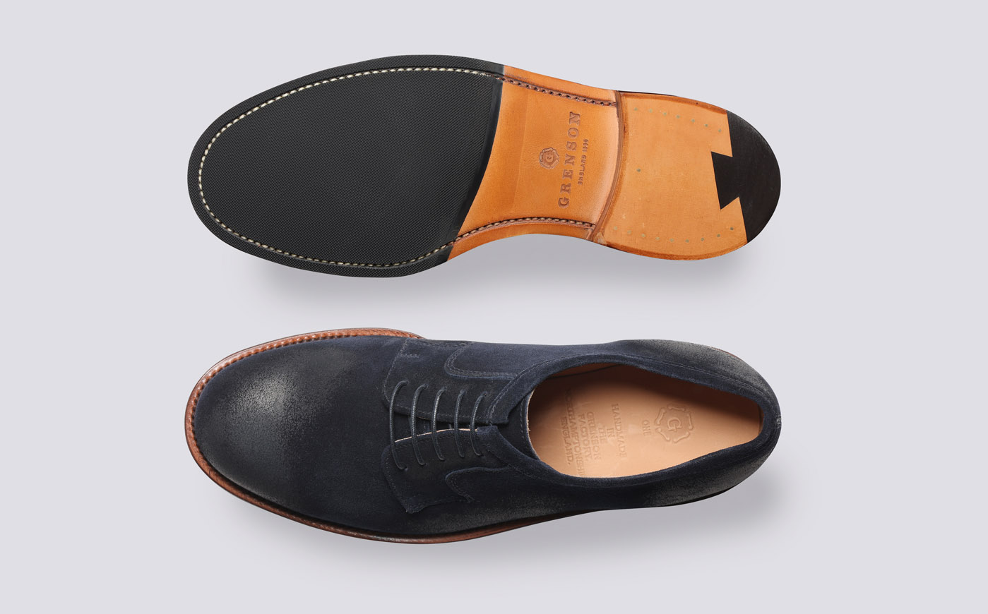 Camden Mens Suede Wholecut Derby Shoe Made in England Grenson