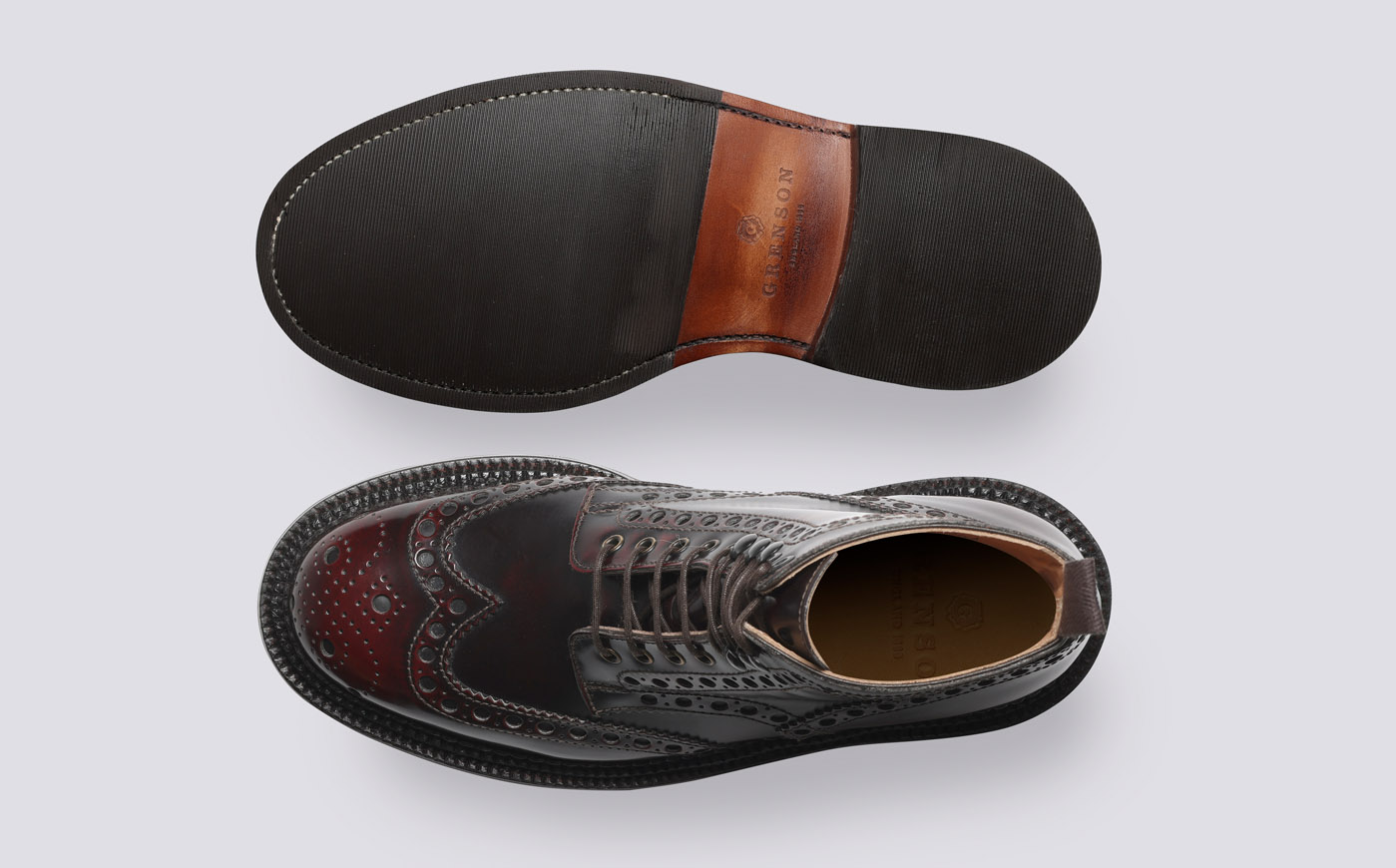 Grenson Mens Burgundy Derby Shoes Fred Mens Triple Welt Brogue