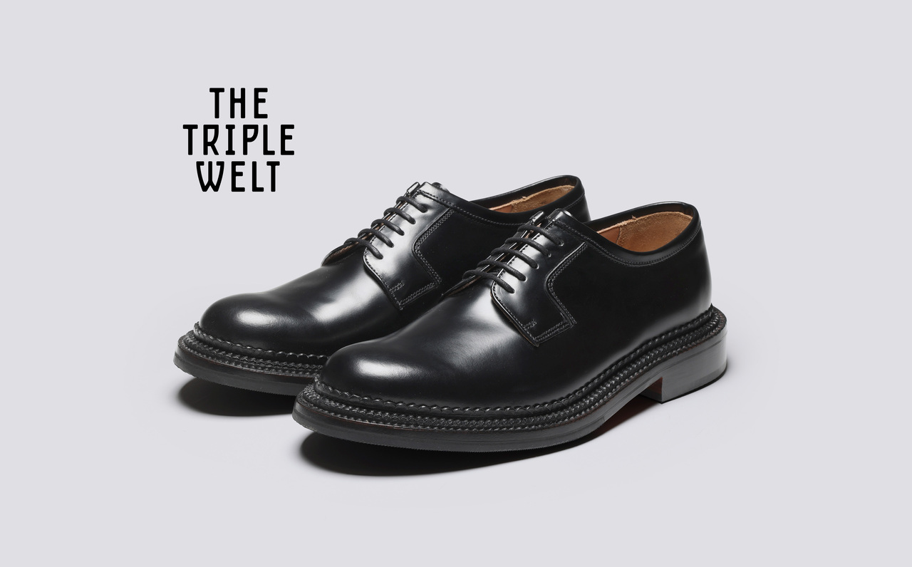 Camden | Mens Triple Welt Shoes in Black Leather | Grenson