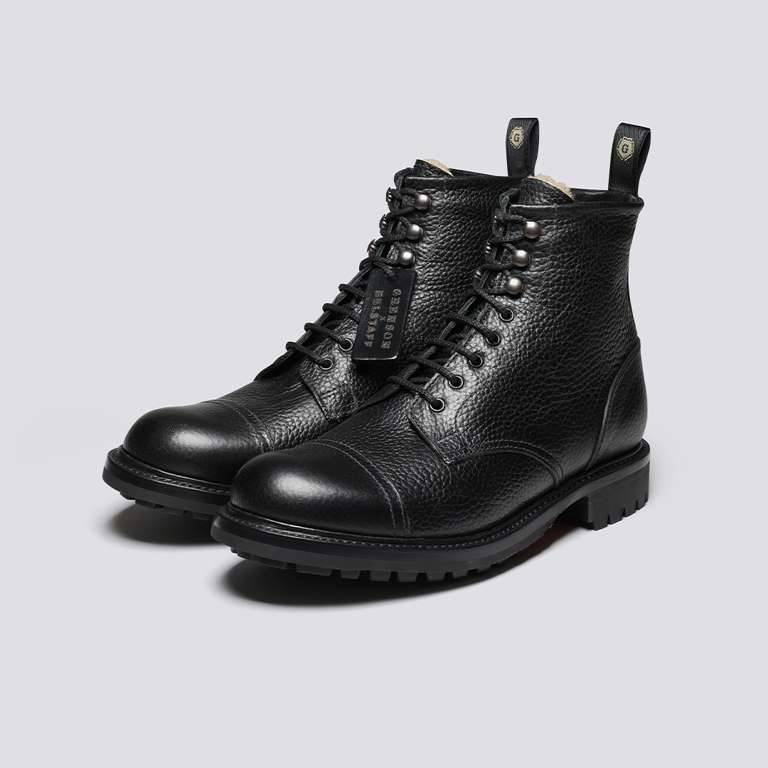 Grenson x Belstaff 3 Mens Boots in Black Grain and Shearling