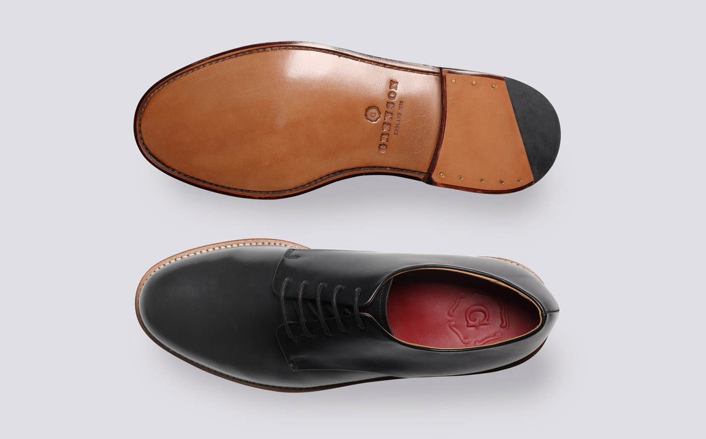 Langston Mens Derby Shoes in Black Leather Grenson