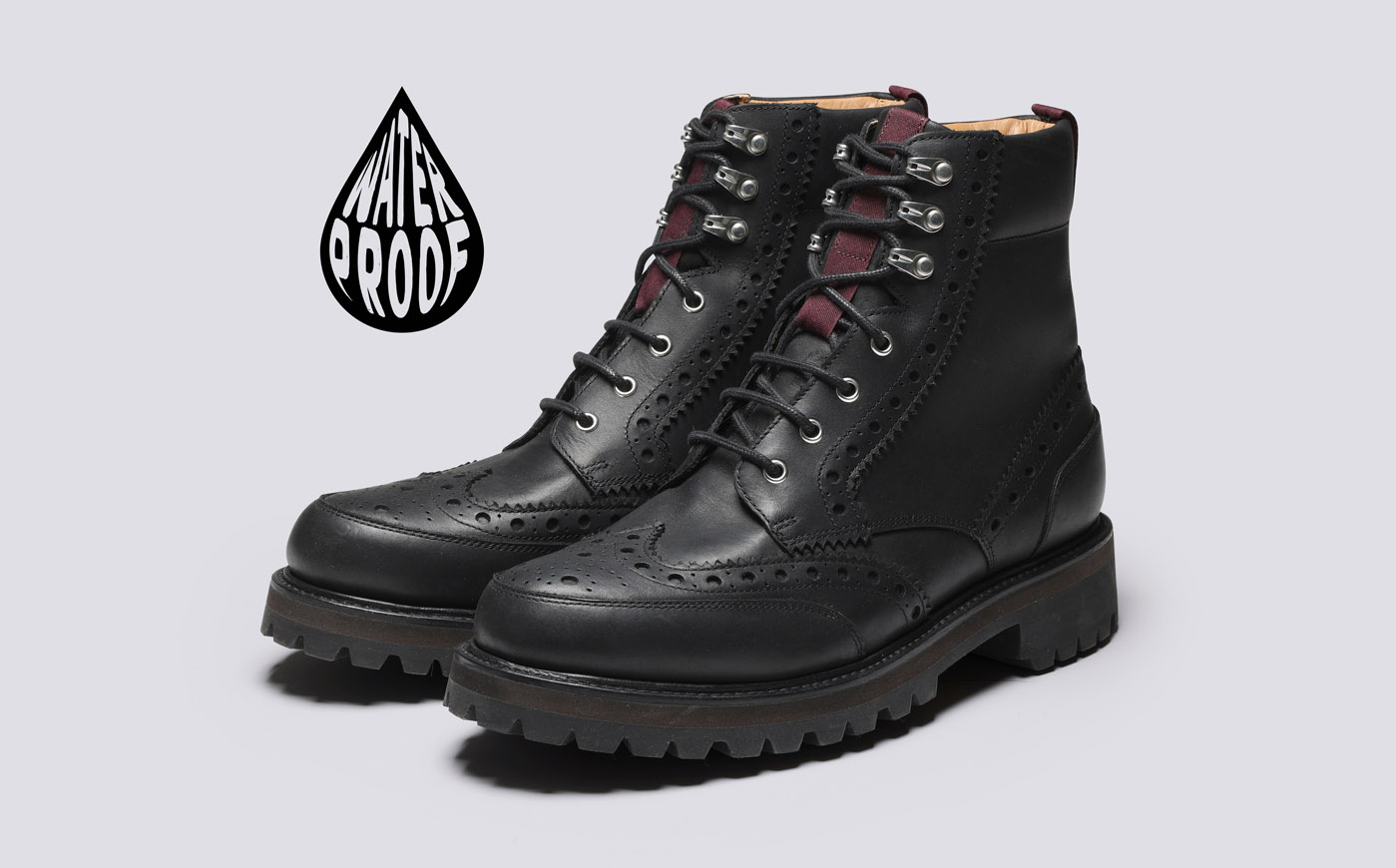 Fred WP Mens Brogue Boots in Black Waterproof Grenson